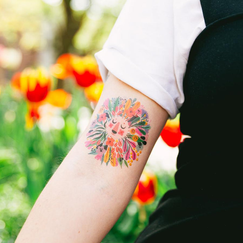 Floral Lion Tattoo Pair | Tattly