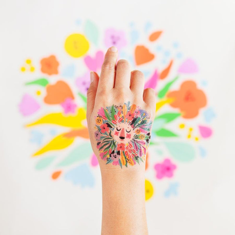 Floral Lion Tattoo Pair | Tattly